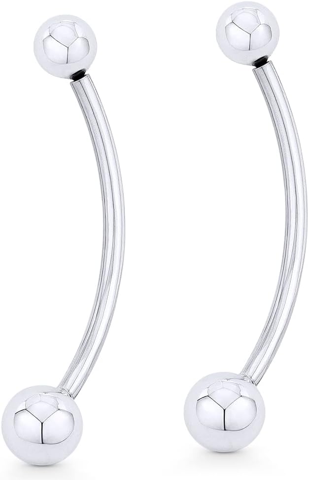 2" Curved Barbell Drop Earrings w/ 6mm & 8mm Ball Beads in .925 Sterling Silver