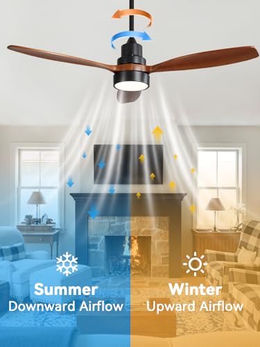 Image of Sofucor Ceiling Fan with Lights and Remote, 52 inch Modern LED Wood Ceiling Fan with Downrods, for Indoor Bedroom Living Room Outdoor Patio Porch, Reversible, Quiet and Powerful