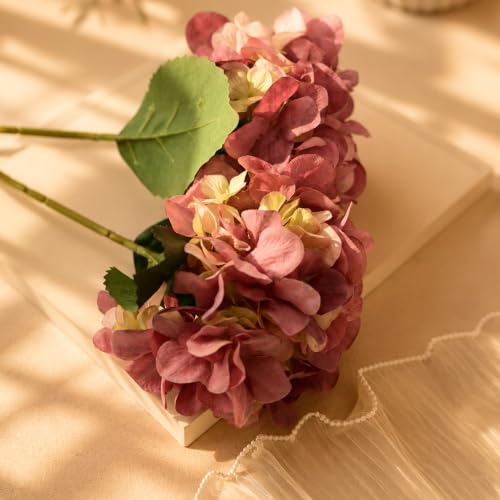 Image of Art Street Artificial Pink Hydrangea Flower Stick for Vases| Faux Flowers| Ideal for Home Decor |Items for Living Room |Christmas Day, New Year Decor| 6 Head Flower|Size: 18 Inch (Set of 2)