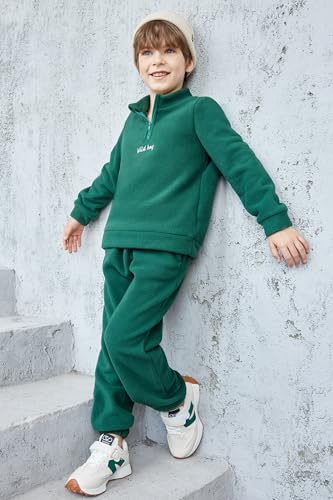 Image of Arshiner Toddler Boys Letter Embroidery Half Zip Sweatshirt & Pants Set Fuzzy Fleece Fall Winter Outfits 2~6 Years