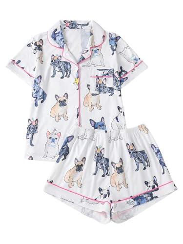 Image of Floerns Women's Floral Pajamas Notch Collar Print Sleepwear Two Piece Pajama Set