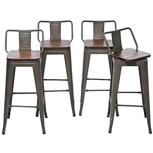 Swivel Metal Bar Stools Kitchen Counter Height Stools Industrial Barstools Set of 4 (Swivel 30 inch,Rusty Wooden)