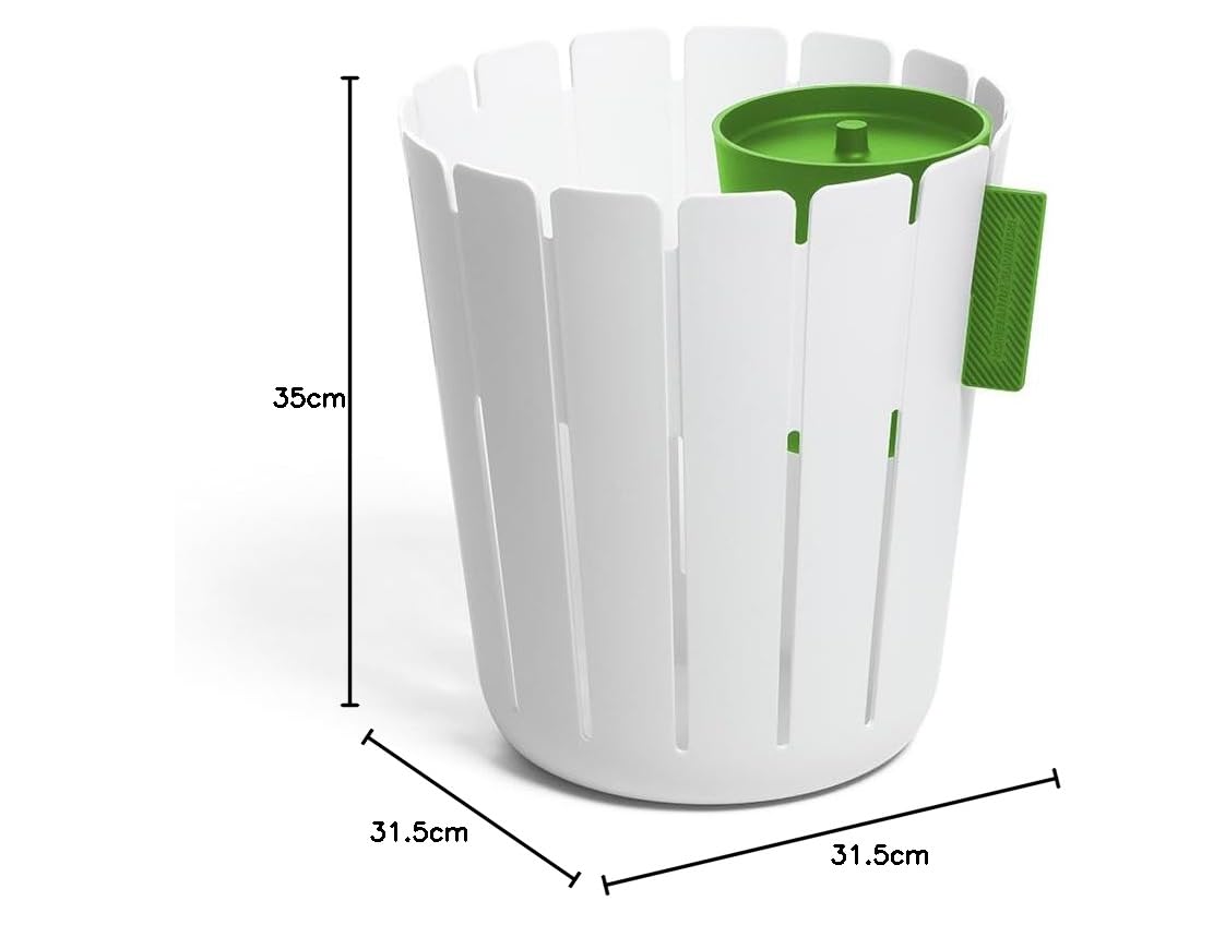 BasketBin Papierkorb aus Polypropylen, 31,5x31,5x35cm, Grau/Weiß/Schwarz/Rot/Grün, Doppelbehälter-System für Mülltrennung, Büro (Weiß/Grün)