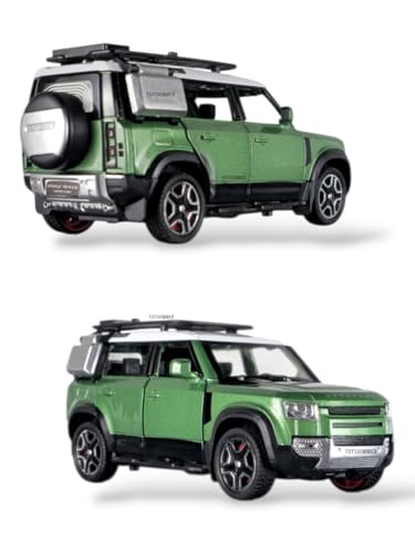 Image of LRover Defender Die-Cast Toy Car 1:32 Scale, Alloy Body, 16cm, Pull Back Action, Openable Doors and Hood (Green Color as in Image)
