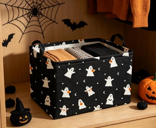 Image of Kids Basket Hlooween Storage Basket Gift Basket Rectangular Bedroom Decor for Books(Black Ghost)