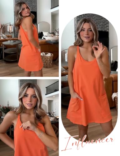 Image of Lentta Womens Athletic Sleeveless Mini Dress with Built-in Shorts V Neck Spaghetti Strap Sundress