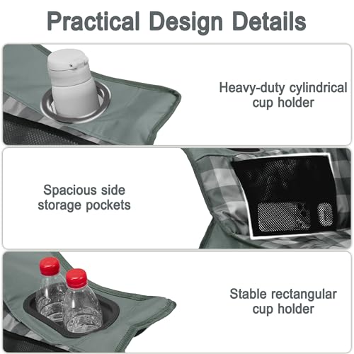 Youtanic Oversized Extra Large Padded Camping Chair, Heavy Duty 400 lbs Foldable Lawn Chair, Ergonomic Outdoor Seat, Cup Holders & Storage Pockets for Fishing, Sports, Gray Paid - Image 6