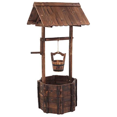 Shyneer Wooden Wishing Well Outdoor Flower Pot,Well Covers for Yard, Hanging Bucket, Rustic Flower Pot Home Decor for Outside Patio Garden Cover