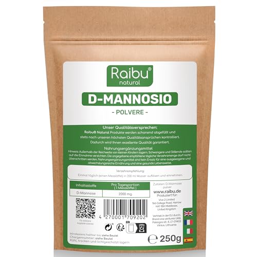 D-Mannosio puro in Polvere 250g – Raibu D Mannosio Polvere Confezionato e Testato in Europa I Naturale e Vegan I Cucchiaio Dosatore Incluso