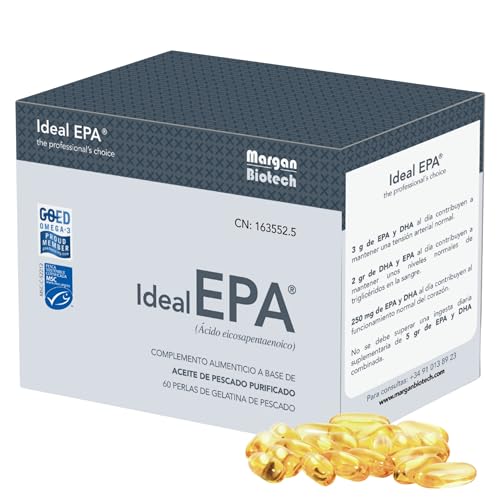 Ideal EPA® de Margan Biotech, 60 Cápsulas blandas | Ácidos Grasos Omega 3 Alta Concentración | 750 mg de EPA y 250 mg de DHA Ultrapurificado por Cápsula | Suplemento Omega 3 Certificado Mínimo TOTOX