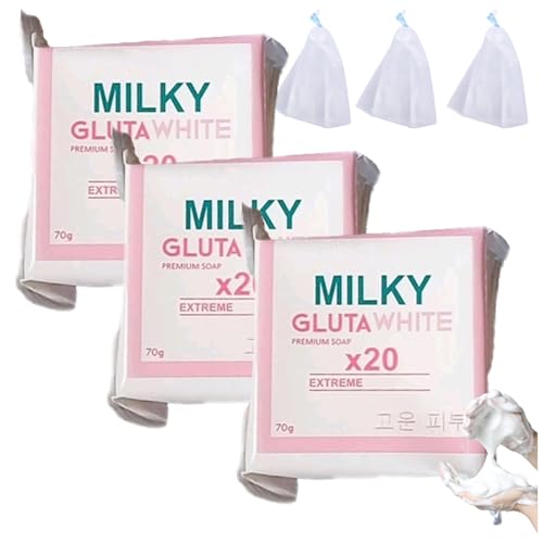 Image of Milky Gluta 𝐖hite Soap 20x Extreme 𝐖hitening, Skin Natural Milky Glutamilk Premium Soap, For Face & Body, Deep Cleanse, Exfoliate (3PCS)