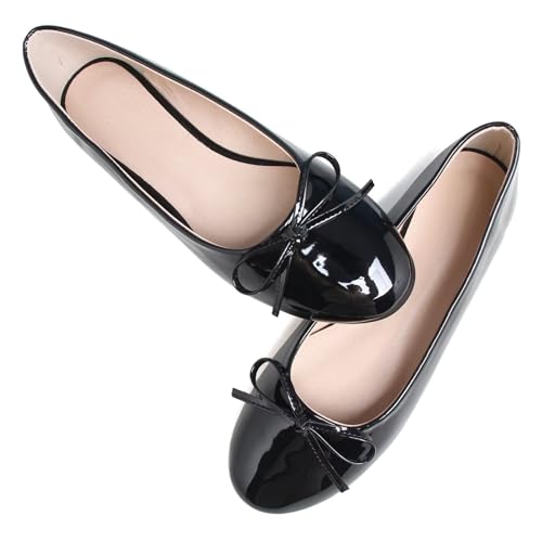 Image of TN TANGNEST Women's Velvet Flats Round Toe Ballet Shoes | Elegant Bowknot Flats Comfortable Casual Slip On Flats for Work