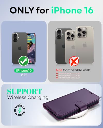 OCASE for iPhone 16 Case, PU Leather Wallet, Magnetic Flip Folio Cover with RFID Blocking, Card Holders, Shockproof TPU - Image 2