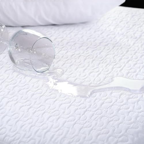 Takt Quilted Waterproof Mattress Protector Double Bed Fitted 137x190+40cm Deep Pocket Hypoallergenic Soft Breathable and Washable Mattress Cover Double Bed Mattress Protector White