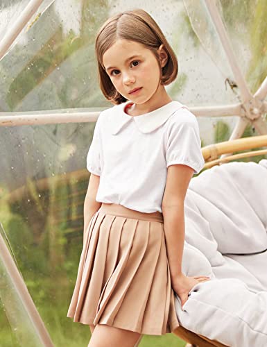 Arshiner Girls Tops Basic Short Sleeve T-Shirts Peter Pan Collar Soft Preppy Blouses Tees White 10-11 Years #TOP1