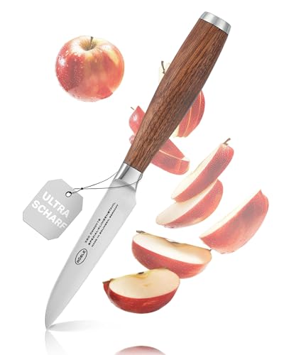 RÖSLE Gemüsemesser Masterclass 9 cm - Hochwertiges und scharfes Küchenmesser mit gerader Stahlklinge, ideal als Obstmesser und Gemüsemesser, Schneidemesser mit ergonomischem Griff aus Walnussholz