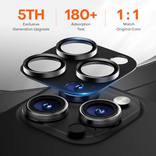 Image of Camera Lens Protector for iPhone 16 Pro Max /16 Pro /iPhone 15 Pro Max /15 Pro /iPhone 14 Pro Max /14 Pro, Aluminum Alloy Sapphire Glass Camera Screen Cover, Case Friendly- Black Titanium
