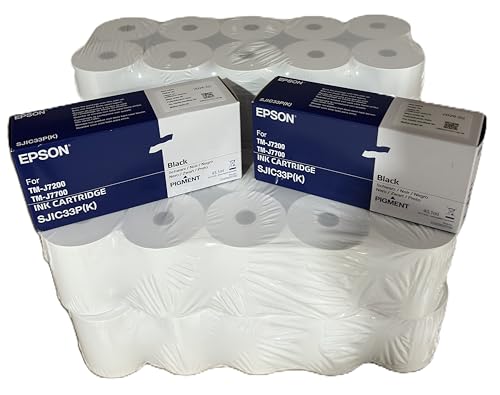 50 Bobines de Papier et 2 Cartouches d'encre Noir pour Imprimante Epson TM-J7200/TM-J7700