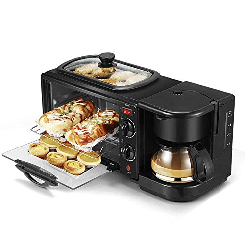 3 in 1 Frühstücksmaschine Frühstück, elektrischer Rösterofen mit Selbstklebendem Deckel, Kaffeemaschine Bratpfanne Miniofen Haushaltsbrot