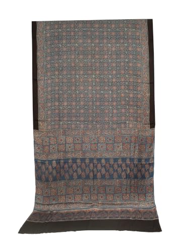 Image of Ethnics of Kutch Womenss Ajrakh Modal Silk Natural Dye Hand Block Print Saree with Blouse Piece - 5.5 Mtr Length