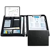 locuetyn Leather Padfolio for Man , Removable 4 Ring Padfolios Binder, Letter Size Notepad/Interview and Resume Zipperd Binder Organizer,Notebook and Business Card Trapper Keeper(Black Binders)