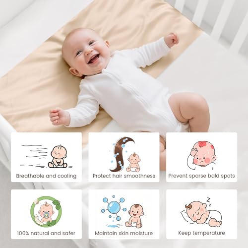 THXSILK 100% 7A+ Grade Mulberry Silk Mini Crib Toddler Baby Bedding Sleeve Sheet for Hair and Skin Health, No More Bed Head and Baby Bald Spots 41.4inch*20.5inch, Champagne - Image 5