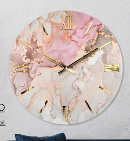 Generico Orologio da Parete, Soggiorno, Cucina, Moderno,Effetto marmo, Base legno, Lavorazione a resina, Numeri a rilievo, Diametro disponibile 40/60/80/100 cm, Made in Italy Vanitoso cm (40)