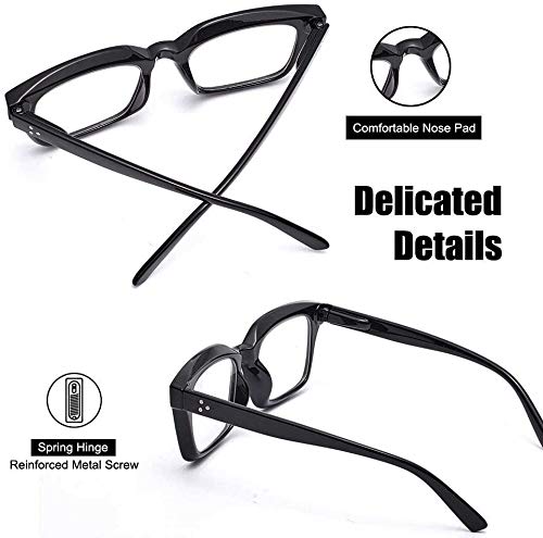 Image of JiSoo Large Frame Reading Glasses Blue Light Blocking Women Men, Fashion Blue Light Readers 1.5 Stylish, Black