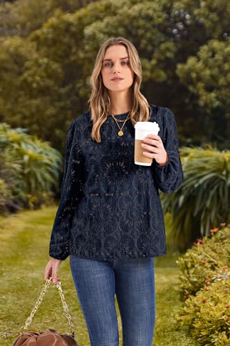 Image of OFEEFAN Blouses for Women Dressy Casual Spring Tops 2026 Summer Outfits Flower Lace Crochet Long Sleeve Shirts