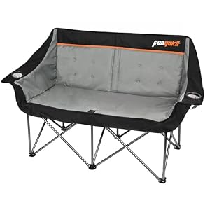 2 Person Camping Chair Heavy Duty 650LBS Padded Loveseat for Pets | Oversized,for Couples , Steel Frame ,Cup Holder, Reinforced Storage Bag, Ideal for Outdoor Festivals, Beach, & Car Camping