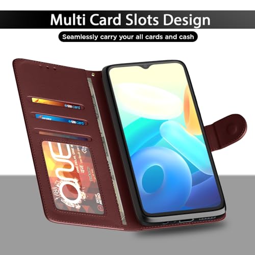 Image of Pikkme Vivo Y16 Flip Case Leather Finish | Inside TPU with Card Pockets | Wallet Stand and Shock Proof | Magnetic Closing | Complete Protection Flip Cover (Brown)