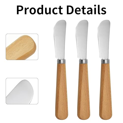 3 Pcs Butter Knife,Cheese Knives Spreader Wooden Set Pastry Stainless Steel Blade Commercial Spreaders Cutter Durable Easy Knifes Spatula Spreading Paddles Slicer Tool,for Breakfast Cream Restaurant - Image 3