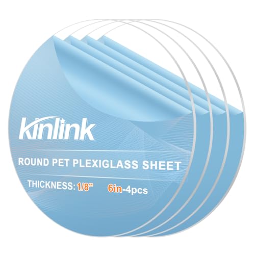 Image of KINLINK 6in Plexiglass Sheets 1 /8 inch Thick, 3mm Clear Circle PET Plastic Sheet for DIY Project, Craft, Cake Disk, Table top, Acrylic Sign and Wedding Invitation 4 Pack