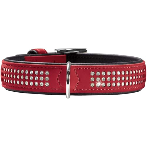 HUNTER SOFTIE TRILUXE Hundehalsband, Kunstleder, glitzernde Strasssteine, 55 (M), rot