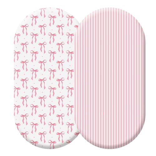 Image of Oudain 2 Pack Pink Baby Bassinet Sheets Girls Bow Coquette 32'' x 16" Stretchable Soft Crib Sheets Cradle Bed Set Fitted Cover for Oval Rectangle Hourglass Mattress Infant Nursery Toddler Room Decor