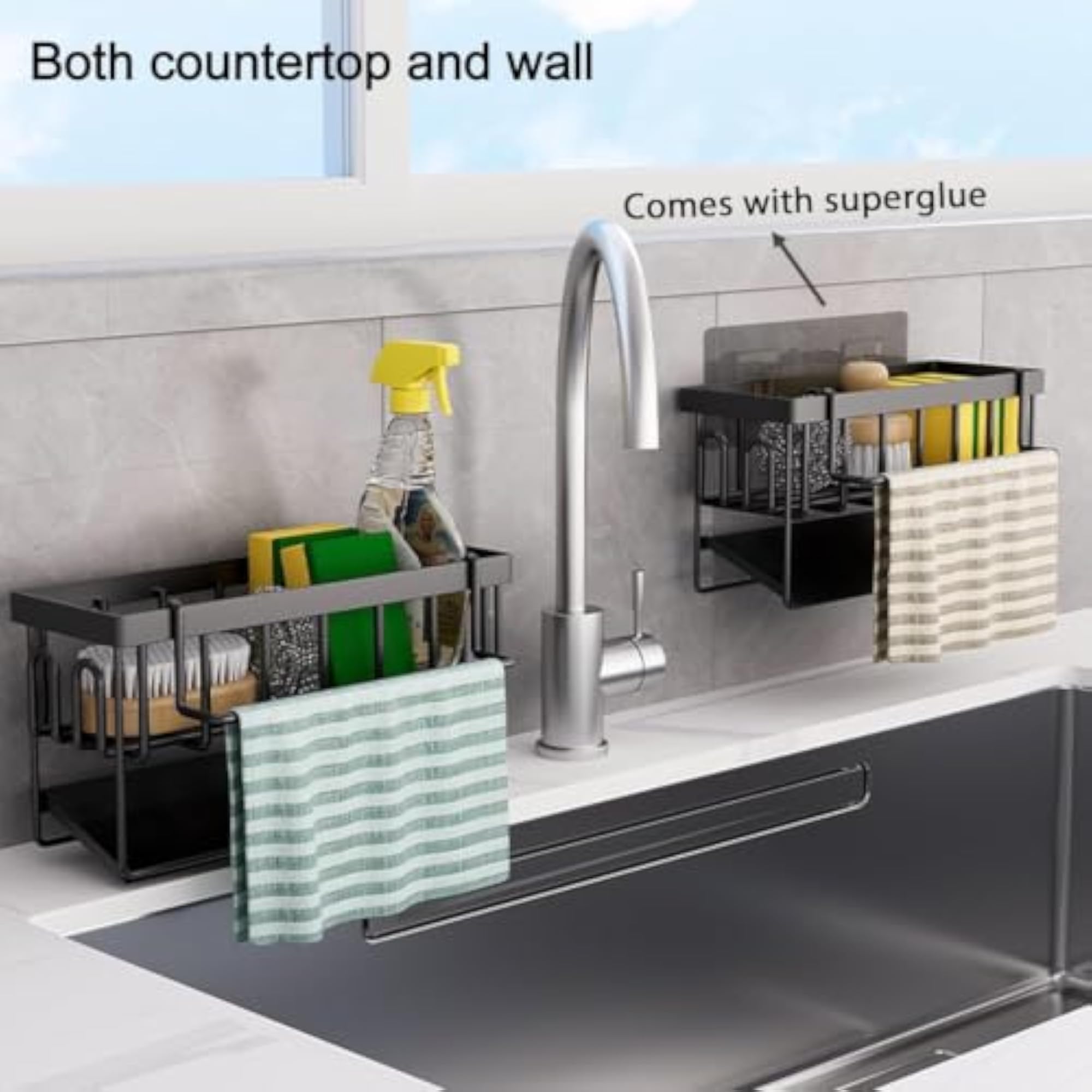 Metal Kitchen Countertop Organizer with Sponge Holder