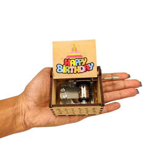 Image of Zesta Happy Birthday Musical Box Gift | Music Crank Mini Collectible for Girlfriend, Boyfriend, Husband, Wife | Unique Musical Gifts for Music Lovers | Vintage Wooden Box
