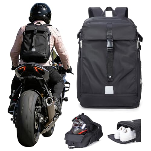 Helmet Backpack for Motorcycle Riders Waterproof Large Capacity Backpack with Holder Helmet Bag for Storage Hiking Cycling Motorcycle Backpacks Motorcycle Riders Accessories for Men Women Black