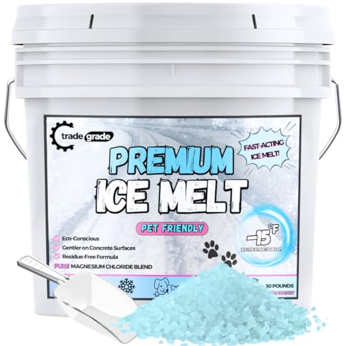Trade Grade Pet-Friendly Ice Melt - Fast Acting Magnesium Chloride Formula, Safer for Pets & Surfaces, 15lb Bucket with Scoop