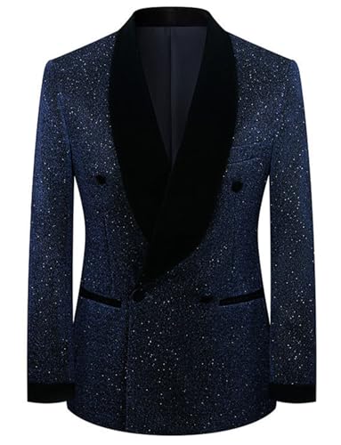Men's Shiny Silk Suit Blazer Velvet Collar Shawl Lapel Double Breasted Buttons Tuxedos Coat Prom Wedding