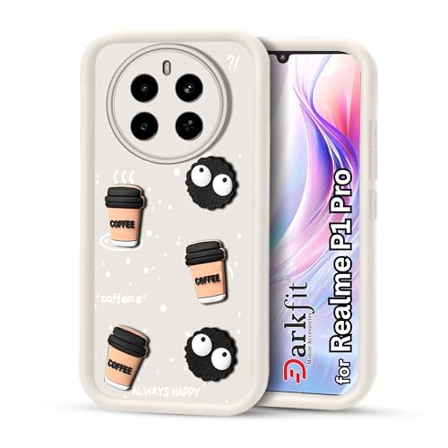 Image of Back Case Cover Compatible with Realme P1 Pro 5G | Cute Fun Cartoon Ball 3D Coffee Silicone Case | Body Protection | Camera Protection | Shock Proof | Color White | Pack of 1