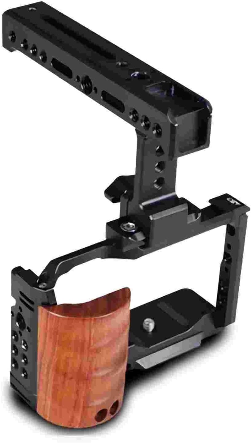 Camera Cage with Wood Handle for Sony Alpha ZV-E10, Aluminum Video Rig (ZVE10-CAGE)
