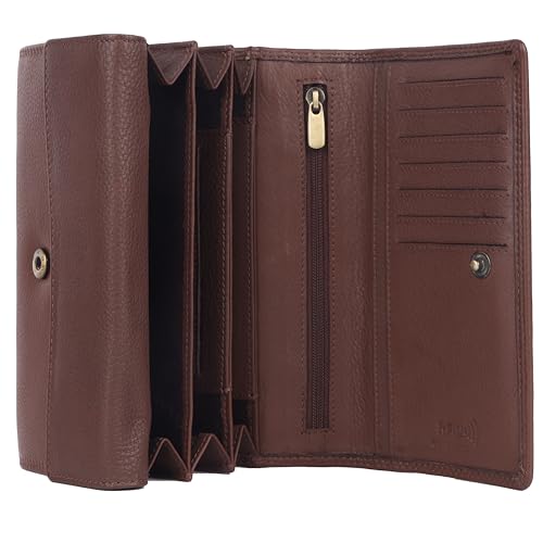 London Luxure Women’s Premium Leather Wallet, Sienna, 7-Inch
