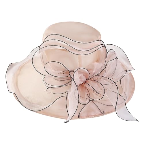 SRZYMJ Rosa Hochzeitshut Vintage 50er Jahre Damen Chic Capeline Kirche Elegant Fascinator Hut Sonnenhut mit Schleier Band aus Netzstoff Feder Blumen für Cocktail Braut Zeremonie Sonnenhut