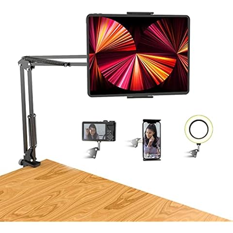 Overhead Tripod Mount for Tablet, Desk Arm for 12.9'' iPad Pro Monitor, Flexible Gooseneck Phone Stand Holder Cover