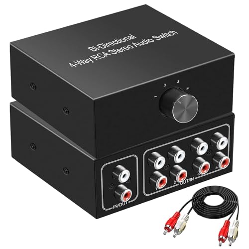 UNSTINCER Commutateur Audio RCA L/R Jack 1(4)-entrée-4(1)-Sortie, Analogique Stéréo Aux Switch Sélecteur Son Boitier pour Phono Casque Haut Parleurs HiFi Amplifiées...