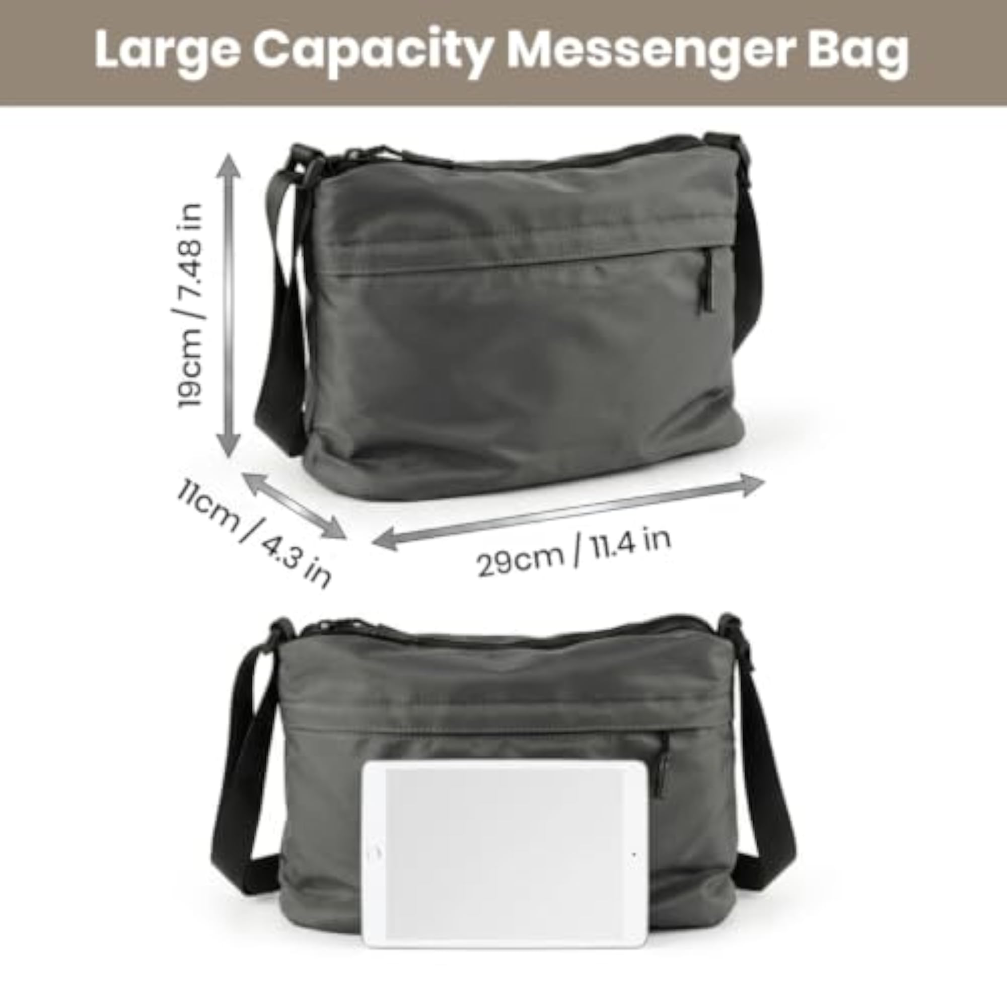Men's Grey Nylon Side Bag with 130cm Strap