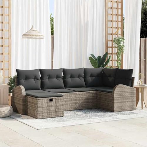 QJBSAVVA Gartensofa Set 6 TLG. 234 x 124 x 85 cm Poly Rattan Grau mit...