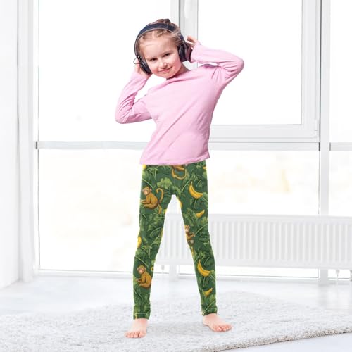 Boccsty Green Leaves Yellow Banana Brown Monkey Girls Leggings Kids Yoga Pants Dance Active Tights 4T4