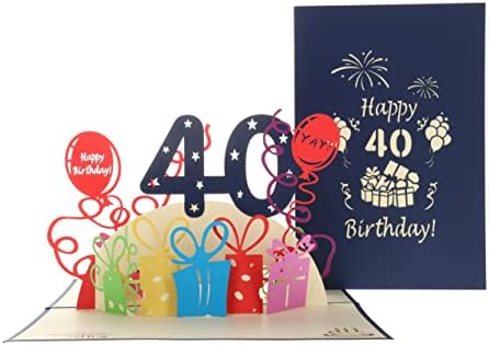 iGifts And Cards Happy 40th Birthday With Lots of Presents 3D Pop Up Greeting Card - Forty, Awesome Gift, Cute, Fun, Unique, Special Occasion, Celebration, Husband, Wife, Best Friend, Congratulations